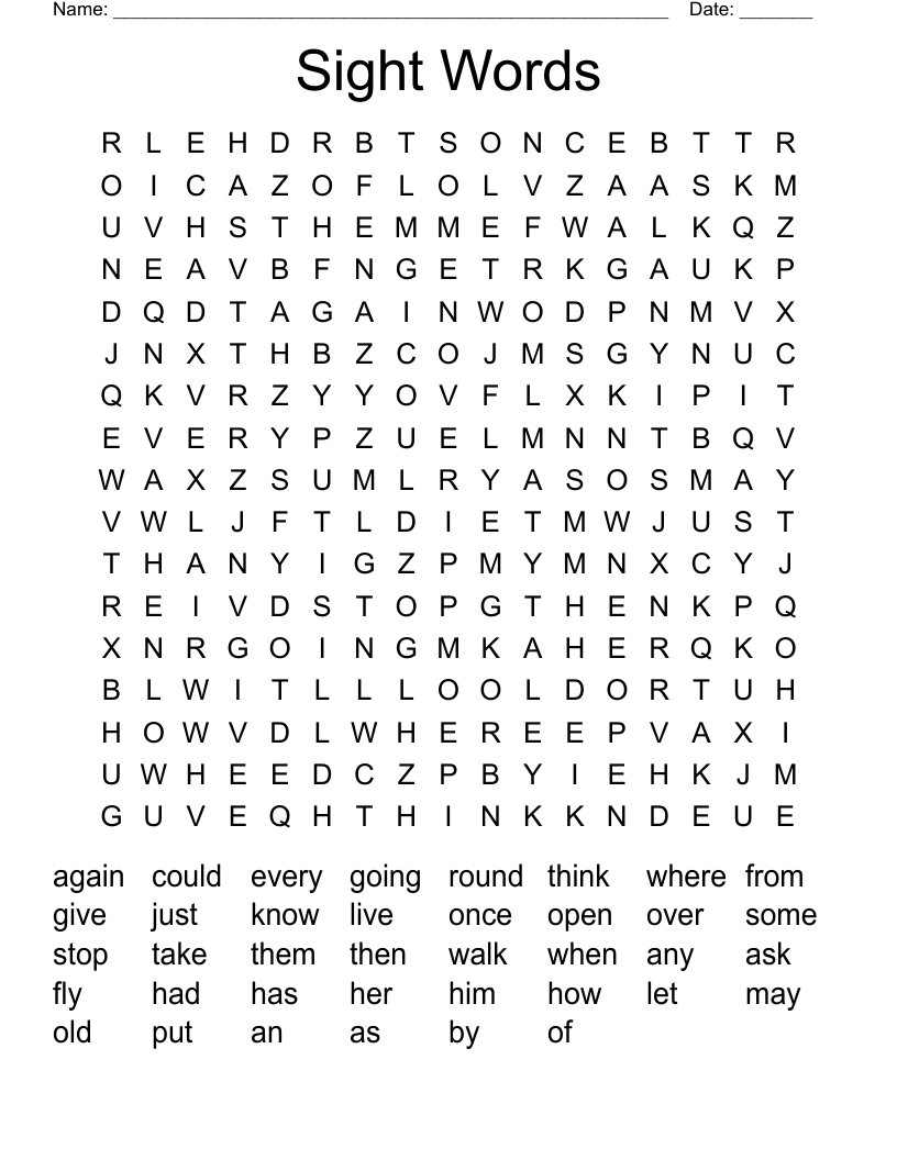 Free Printable Sight Word Word Search