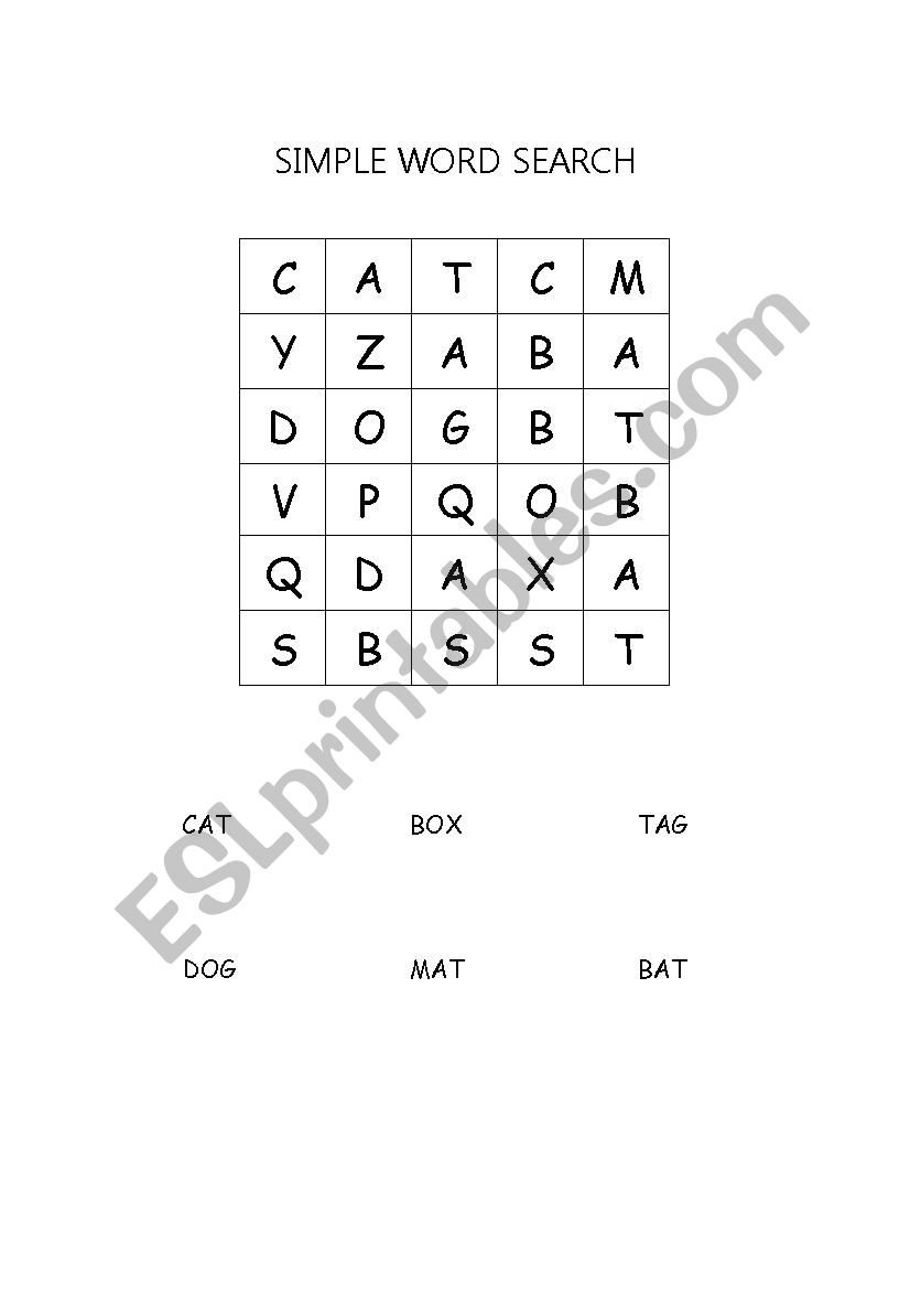 Simple Word Search ESL Worksheet By Curious1