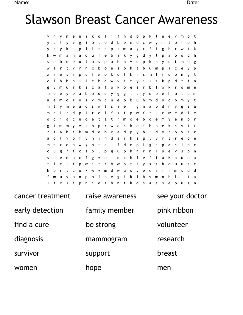 Breast Cancer Awareness Word Search Printable