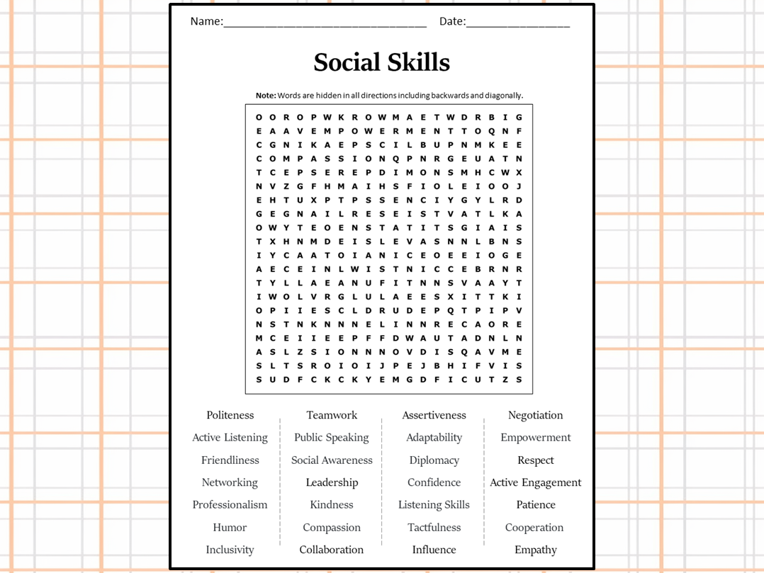 Social Skills Word Search Puzzle Worksheet Activity Teaching 