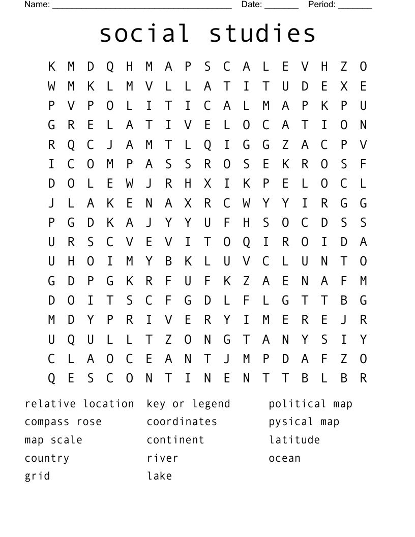 Social Studies Word Search Printable