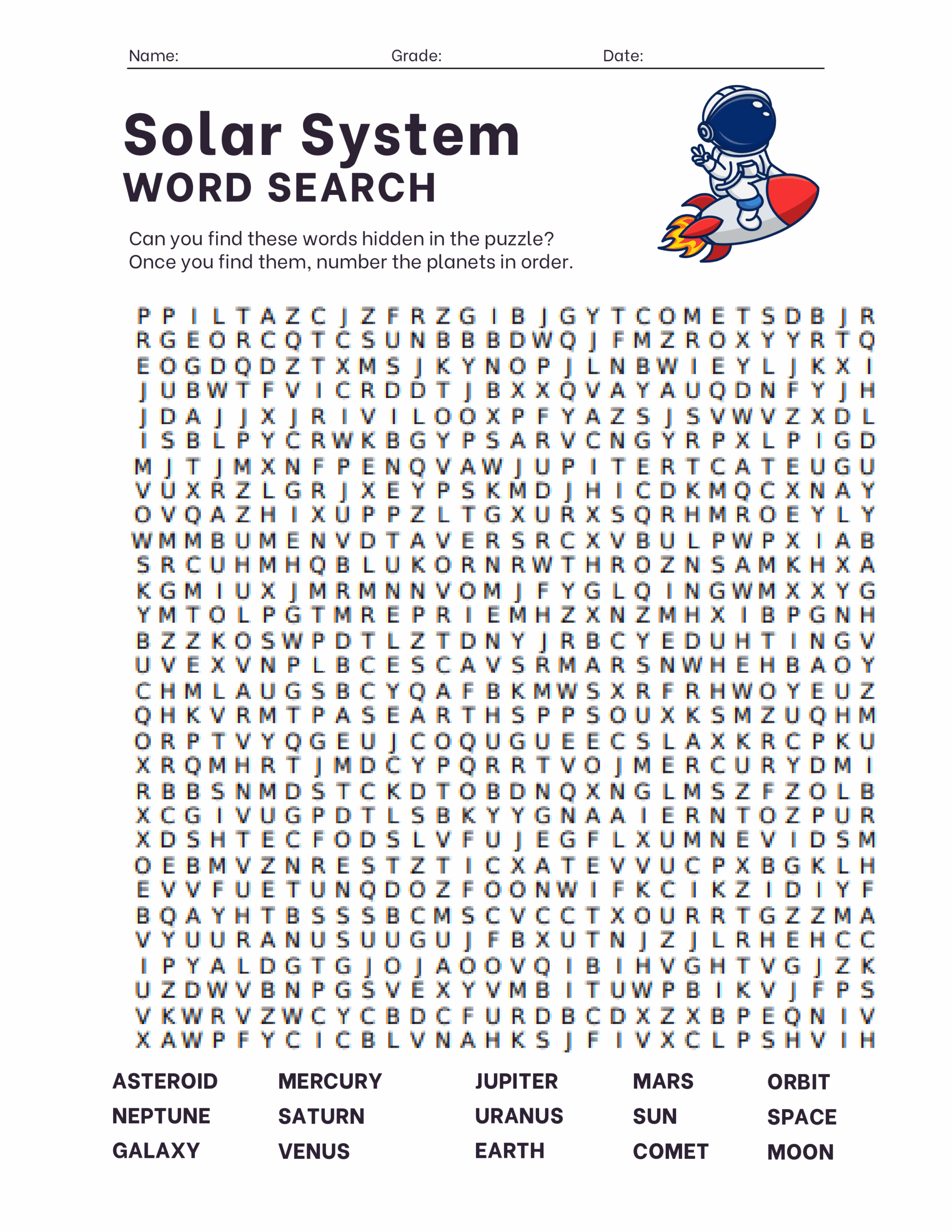 Solar System Word Search Education World