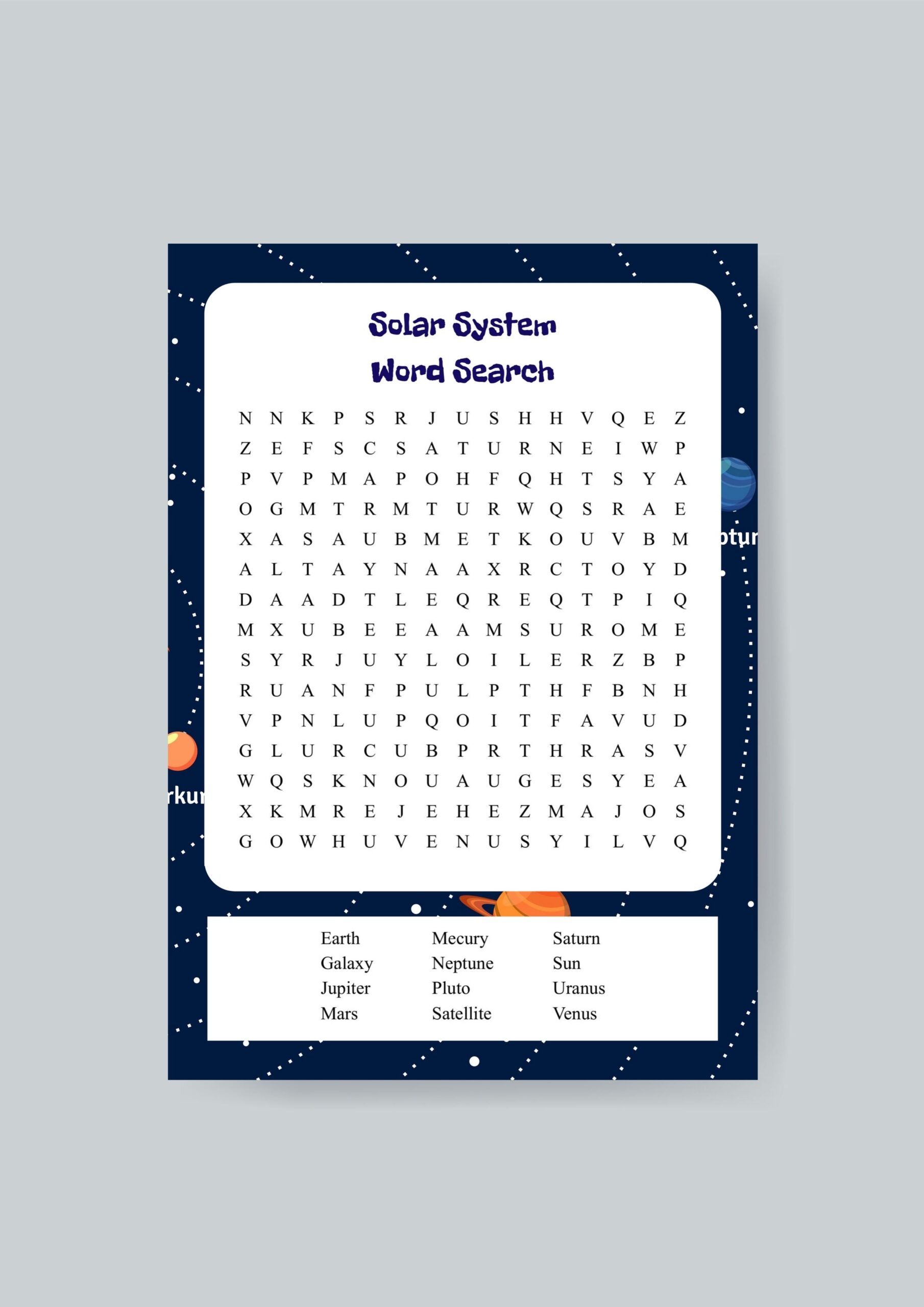Solar System Word Search Printable