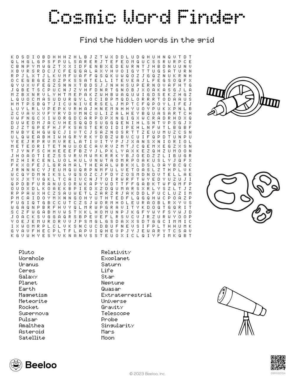 Printable Space Word Search