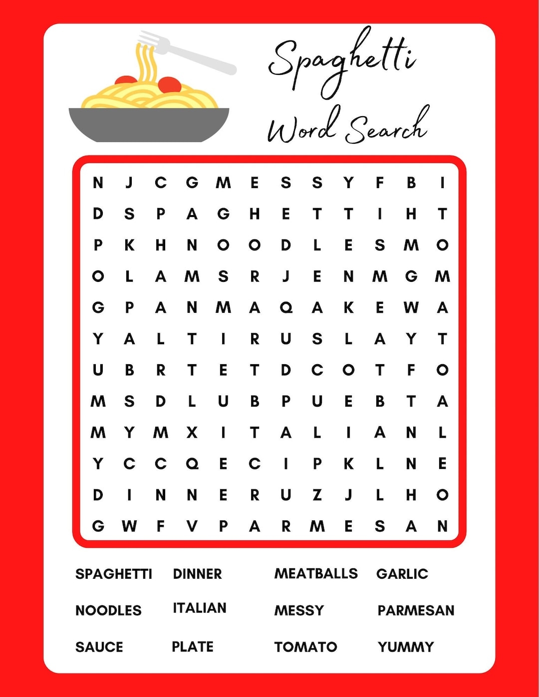 Italian Word Search Printable