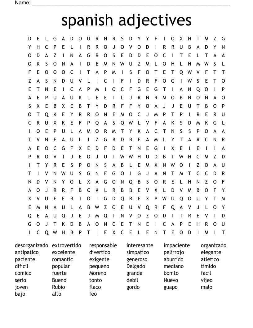 Free Printable Adjective Word Search