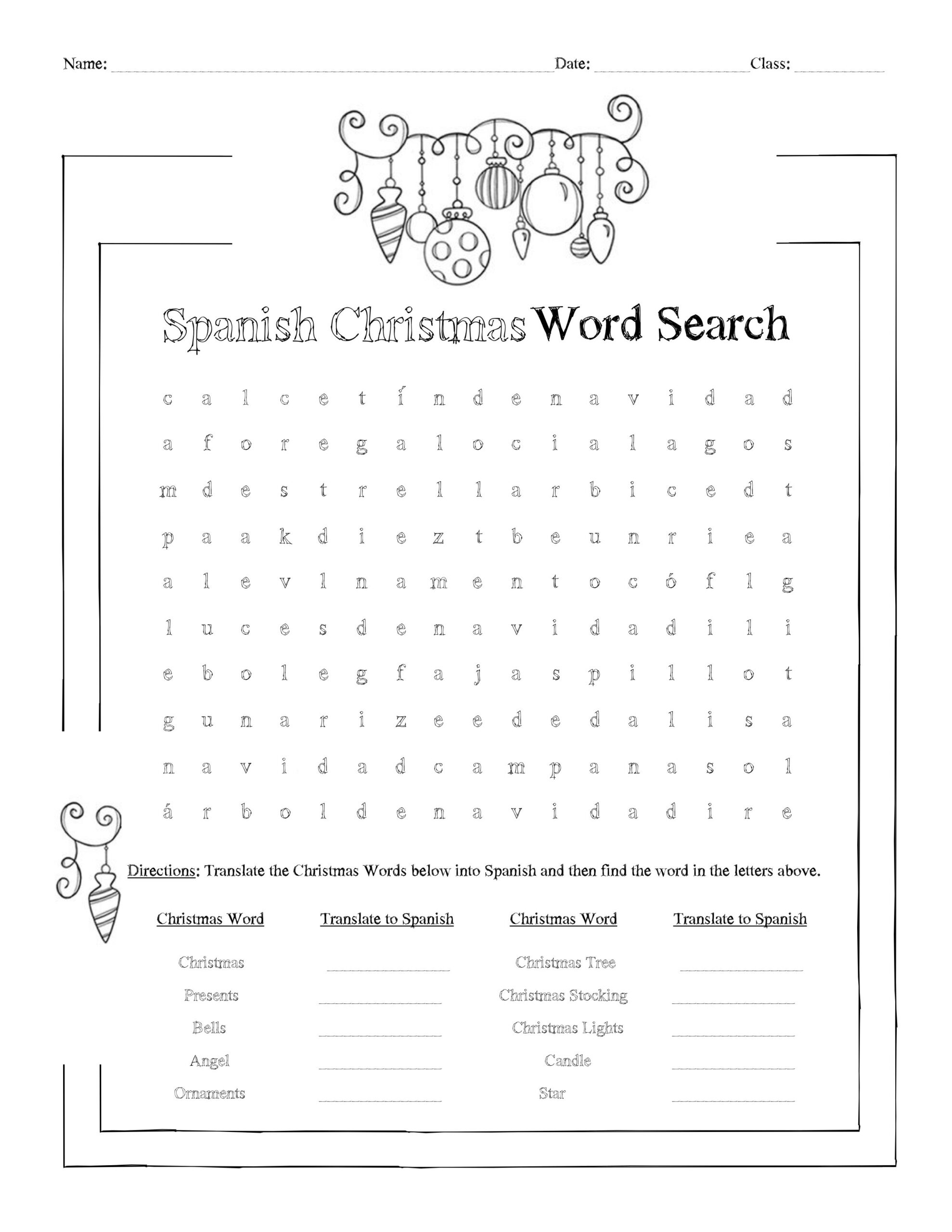 Spanish Christmas Word Search Worksheet Made By Teachers