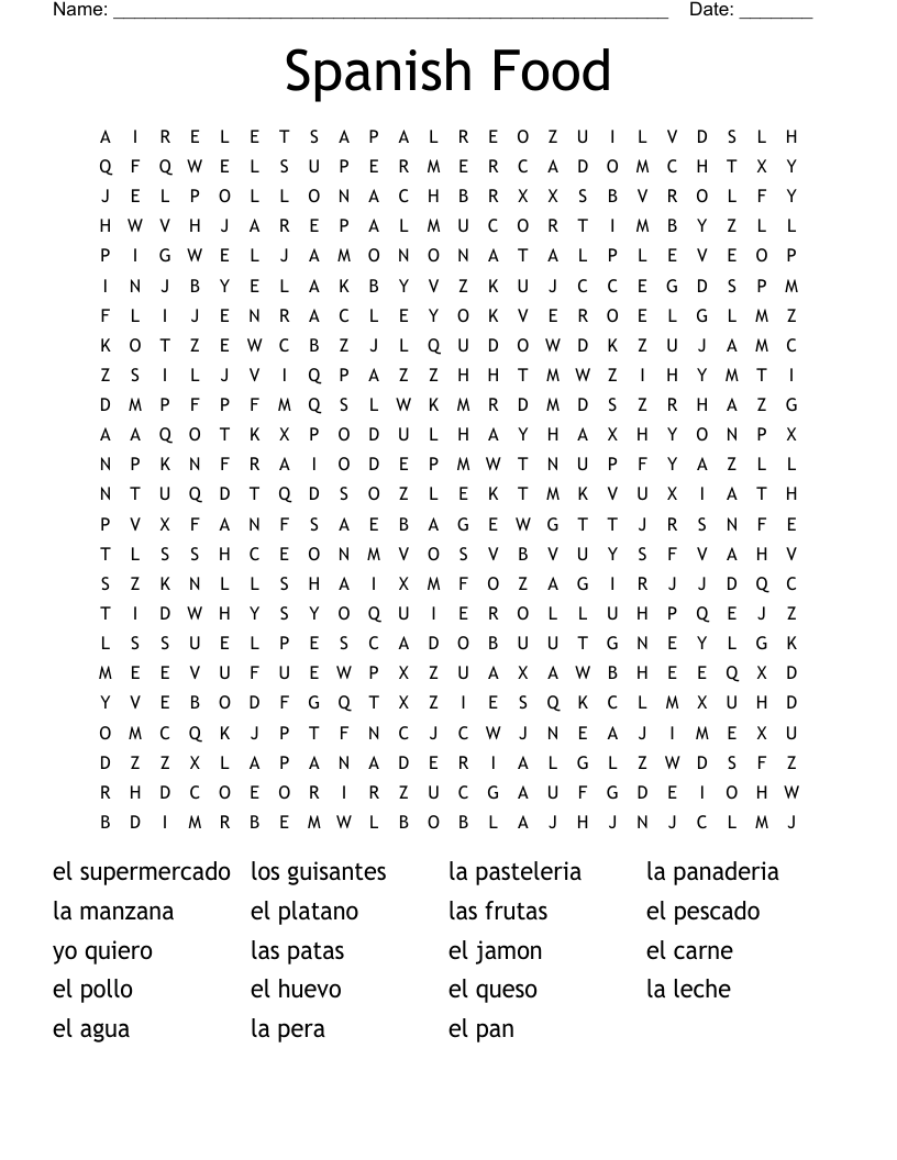 Spanish Food Word Search WordMint