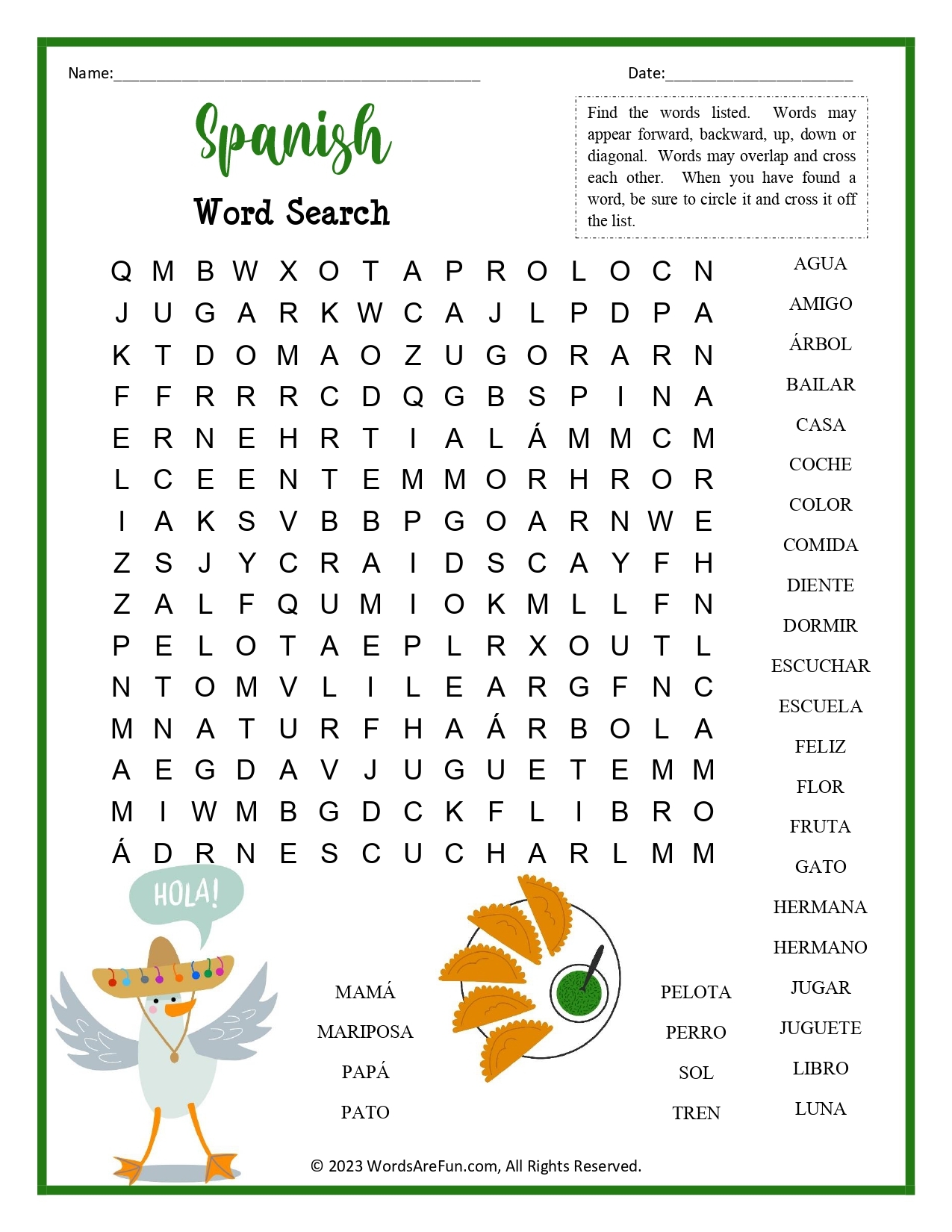 Free Printable Spanish Word Search Puzzles