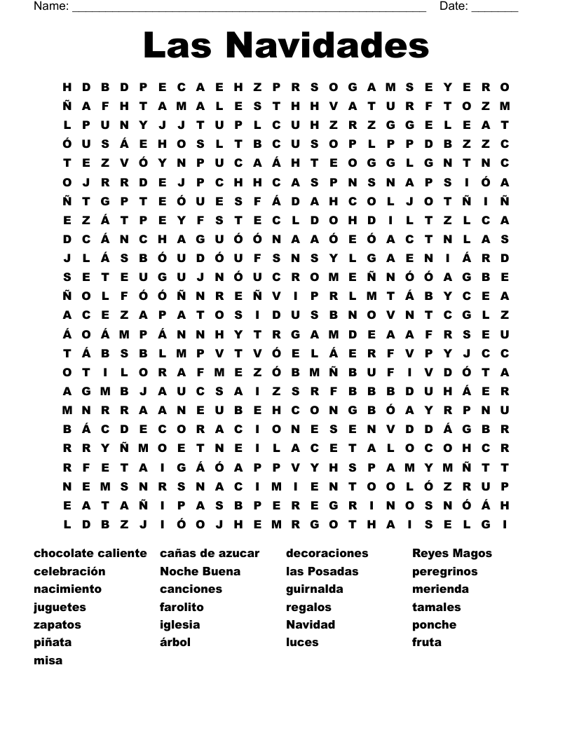 Free Printable Spanish Word Search Printable