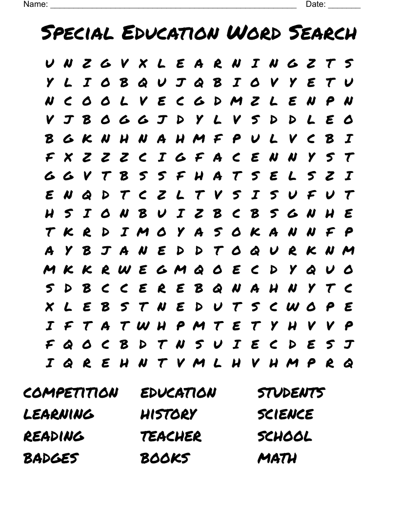 Special Education Word Search WordMint