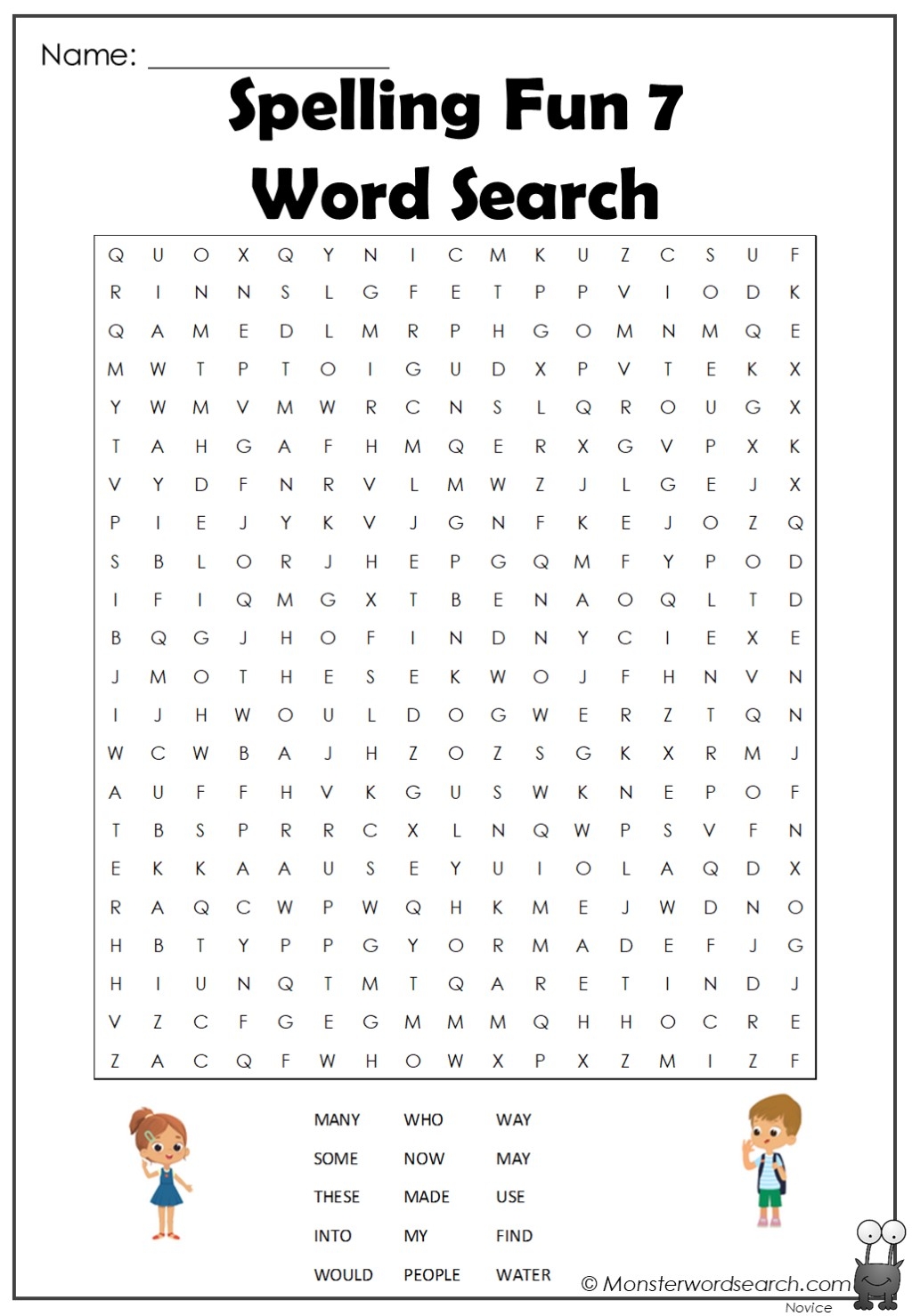 Spelling Fun 7 Word Search Monster Word Search