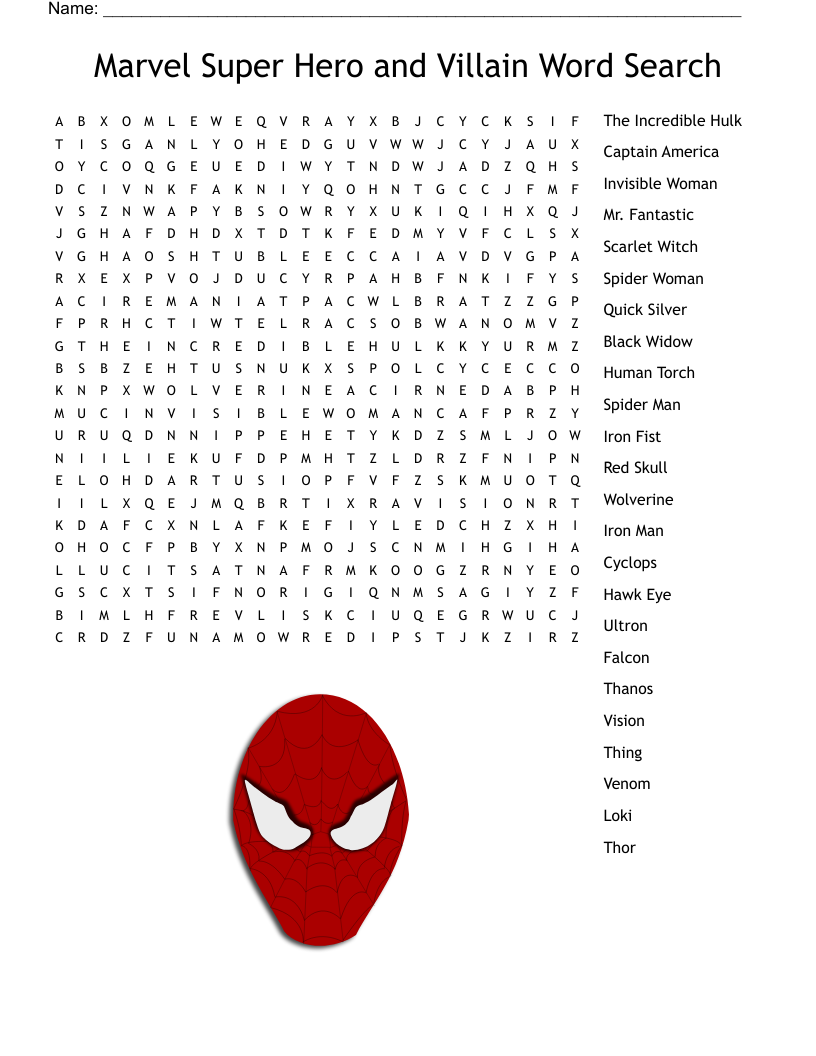 Spider Man Word Search Printable