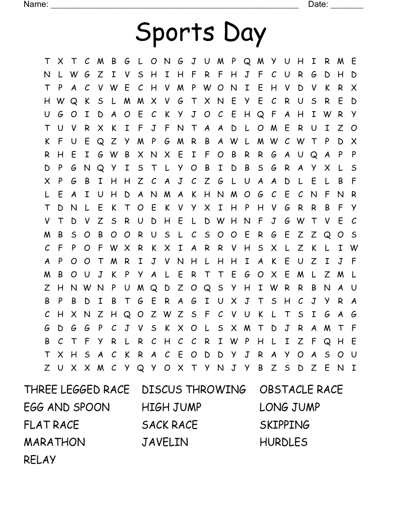 Sports Word Search Free Printable