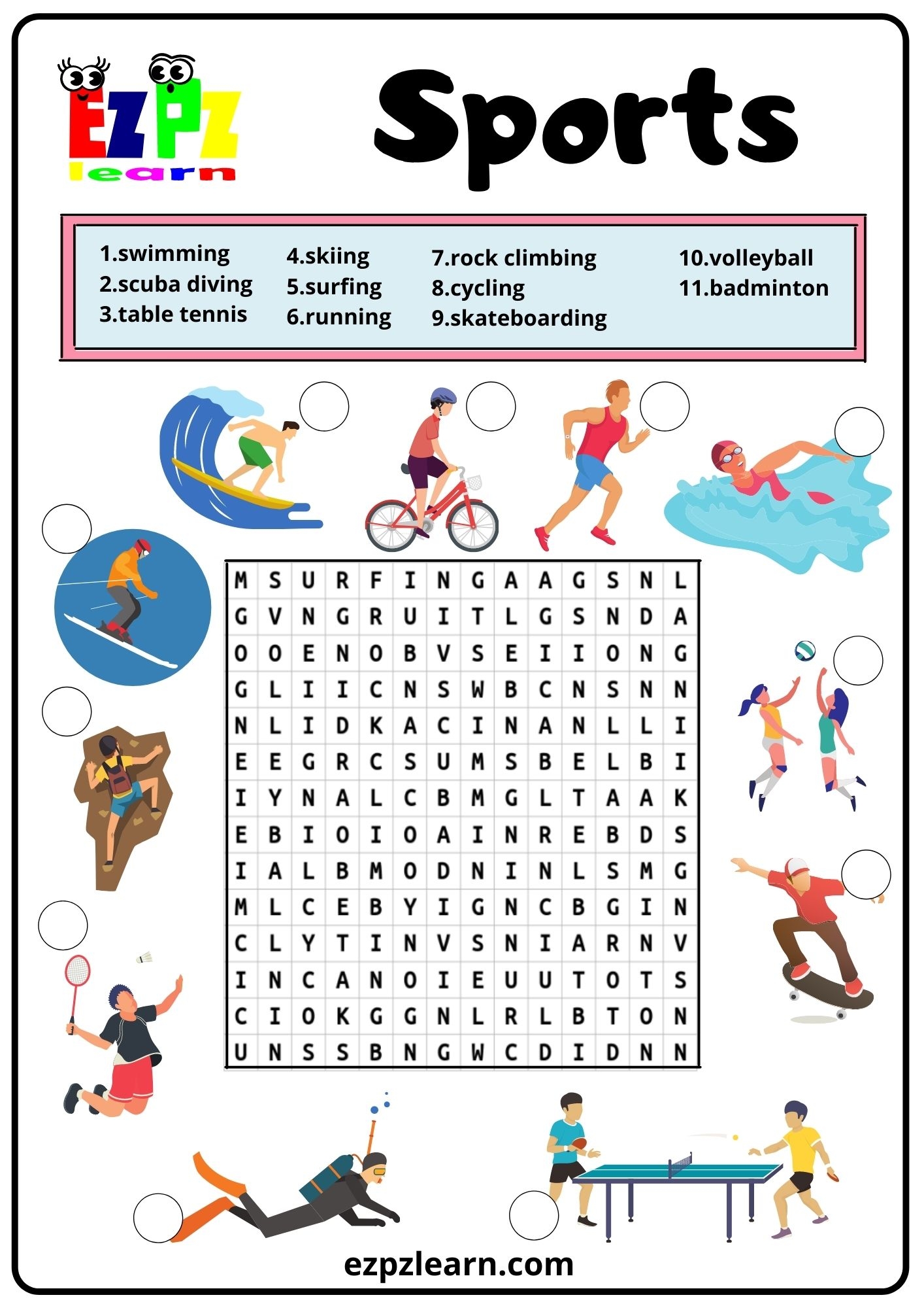 Free Printable Sports Word Search Puzzles