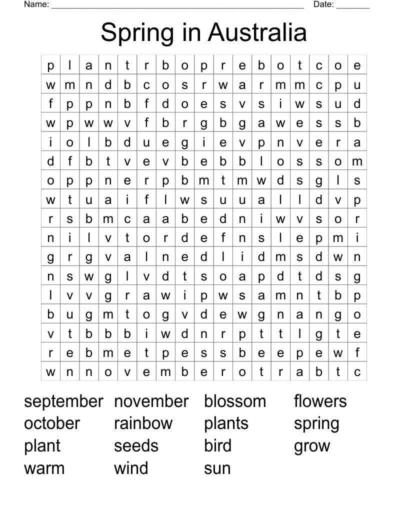 Australia Word Search Printable