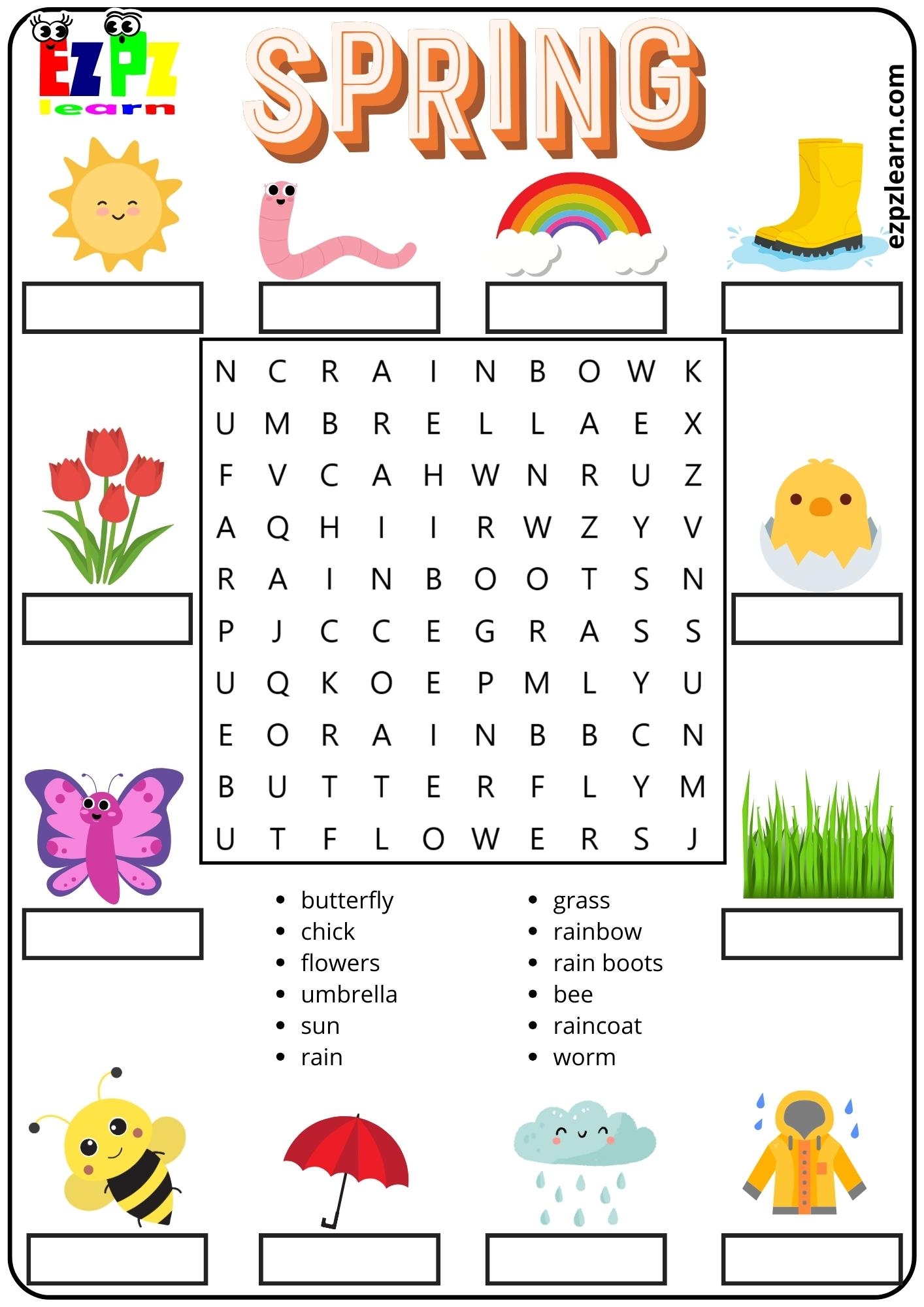 Spring Season Vocabulary Word Search And Match The Words Activity For Kids And English Language Learners Ezpzlearn