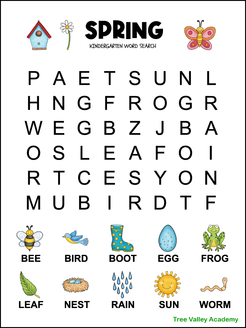 Printable Word Search Puzzles For Kindergarten