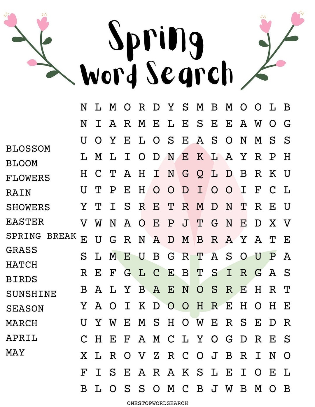 Spring Word Search Puzzle With Answer Sheet Seasonal Games Seasonal Puzzles Family Activities Children s Puzzles Etsy Norway