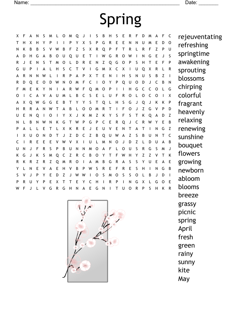 Spring Word Search Printable Difficult