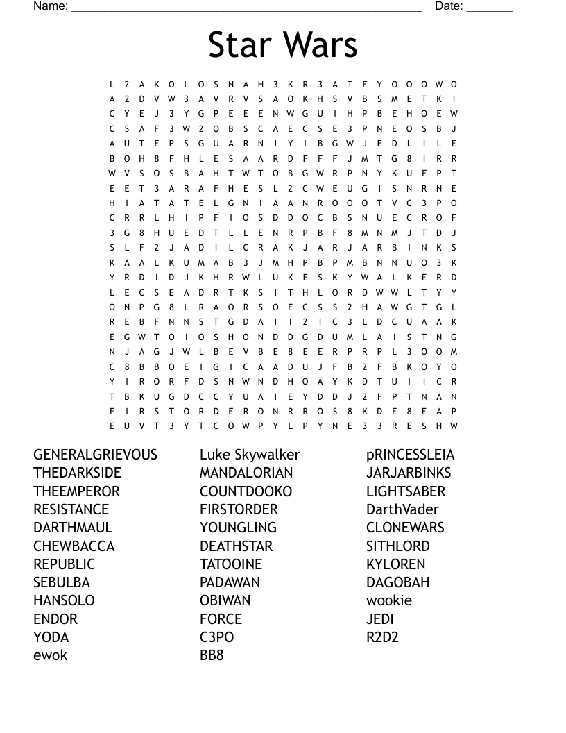 Easy Star Wars Word Search Printable