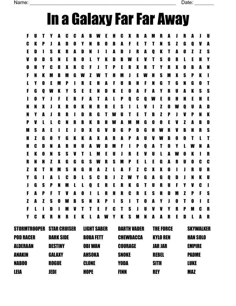 Easy Star Wars Word Search Printable