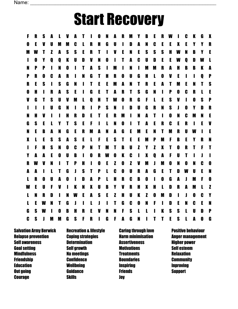 Start Recovery Word Search WordMint