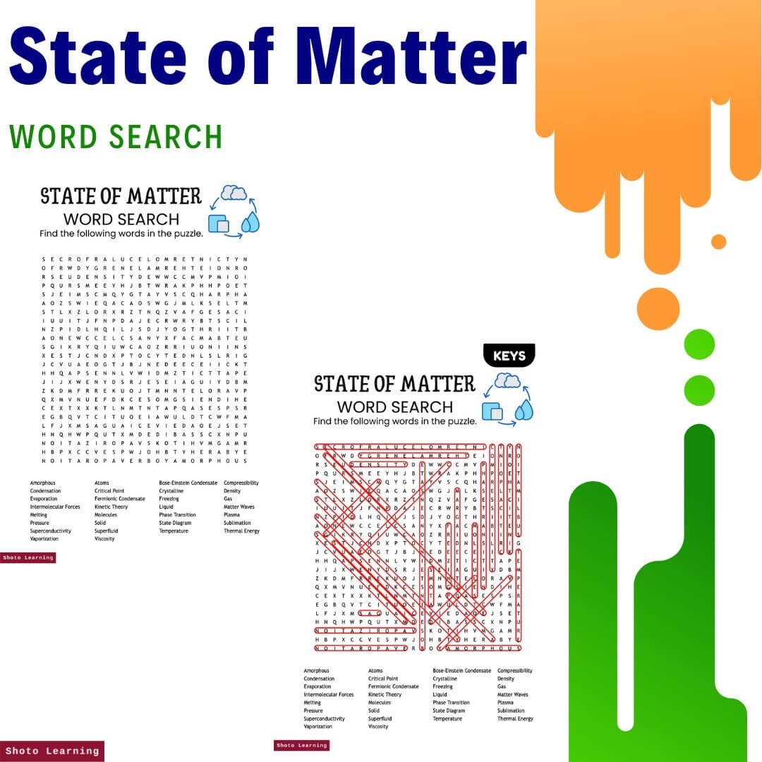 States Of Matter Word Search Solids Liquids Gases