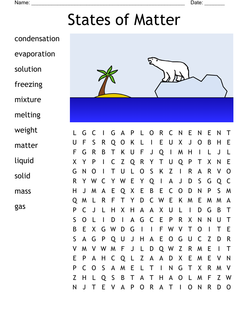 Printable States Of Matter Word Search
