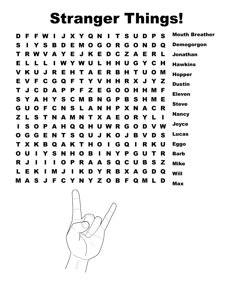 Stranger Things Word Search Printable