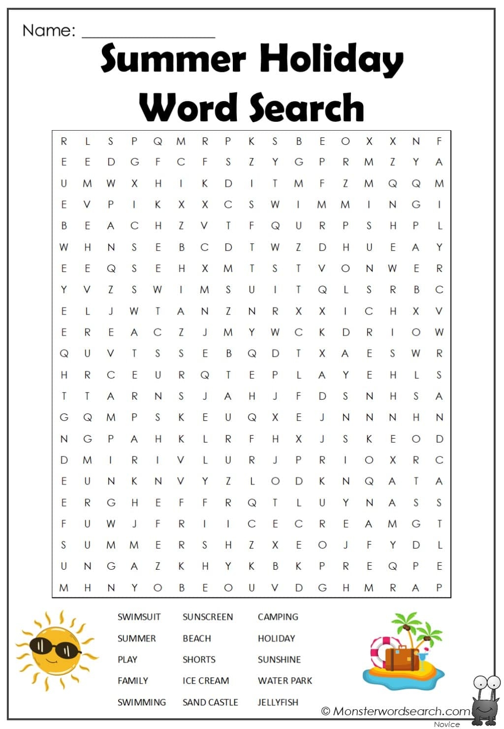Summer Holiday Word Search Printable Free