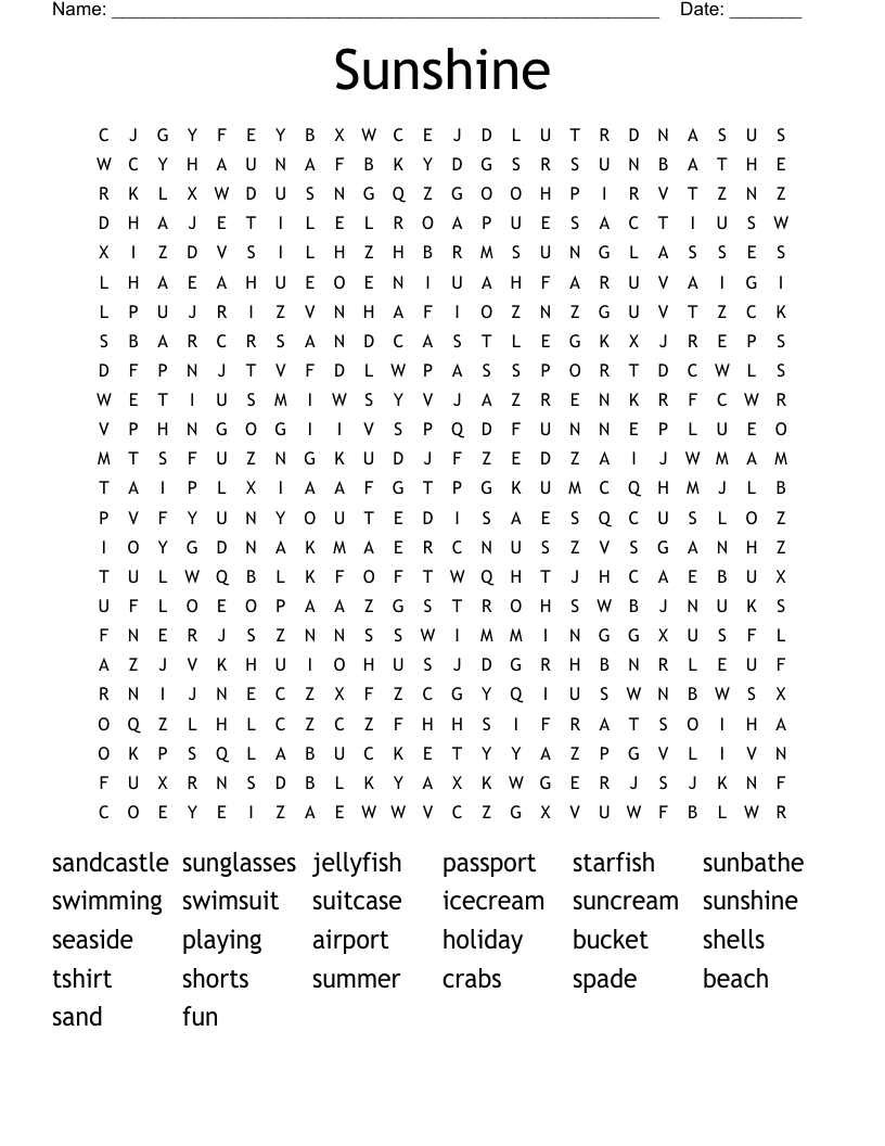 Summer Holidays Word Search WordMint