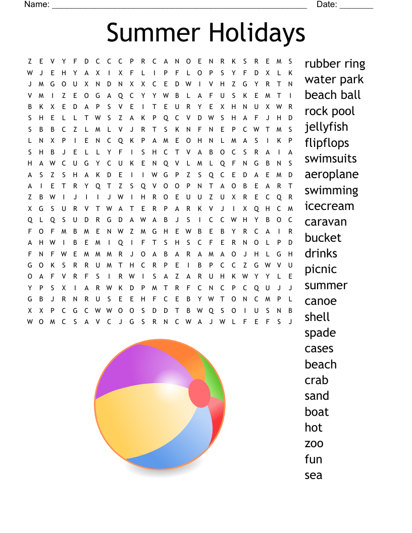 Summer Holiday Word Search Printable Free