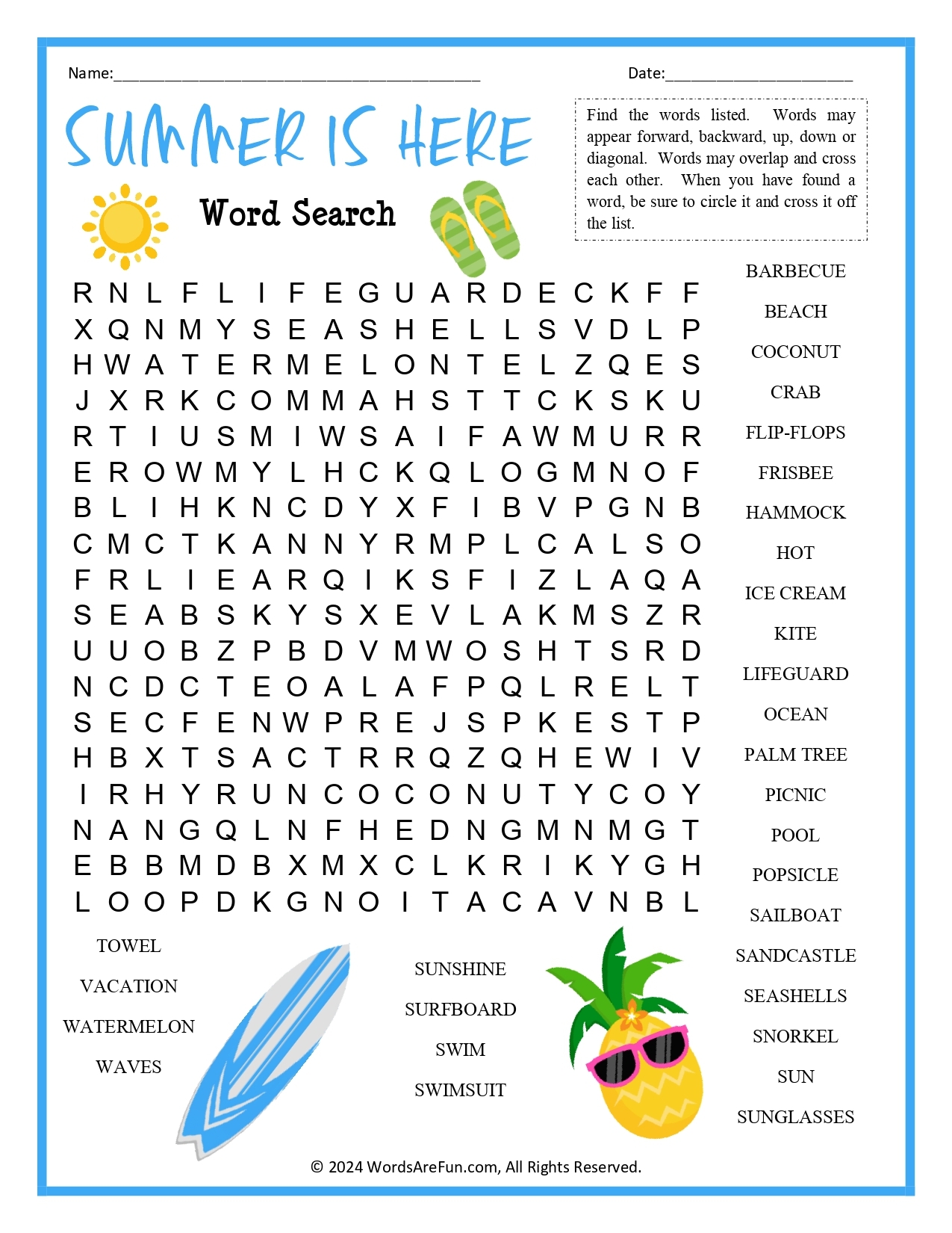 Free Printable Beach Word Search