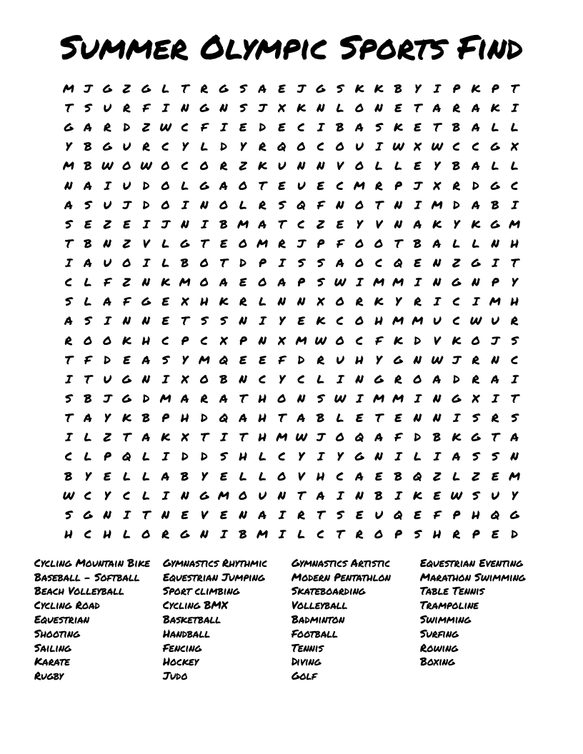 Summer Olympic Sports Find Word Search WordMint