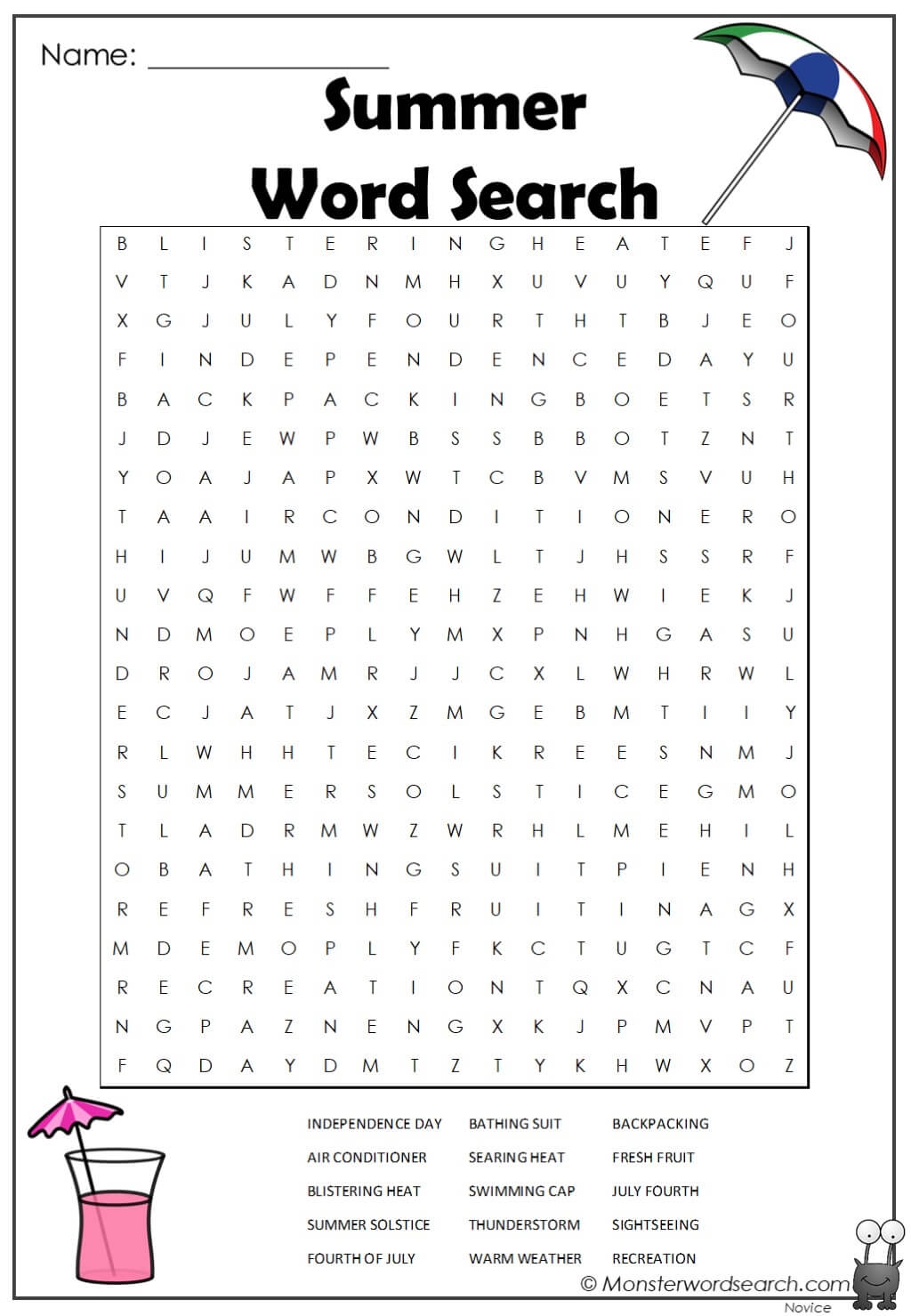 Summer Word Search 2 Monster Word Search