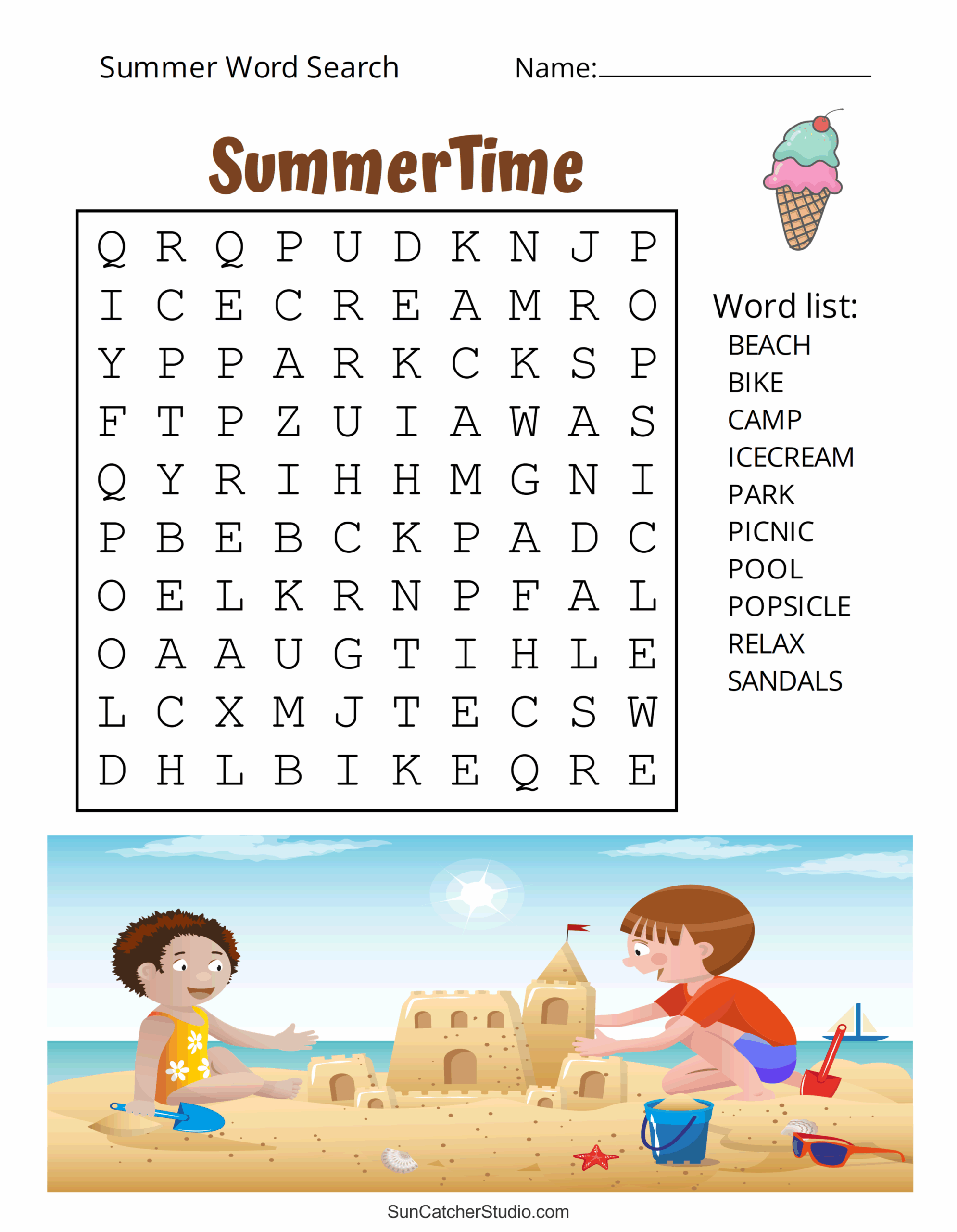Easy Summer Word Search Free Printable