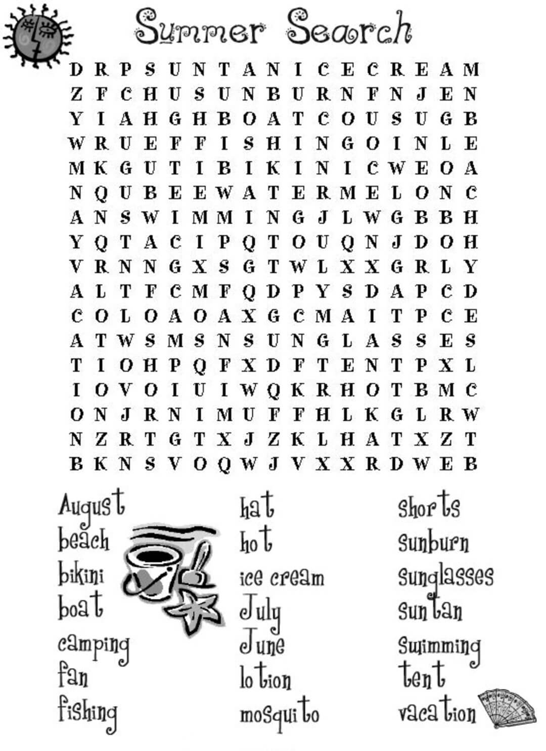 Summer Word Search Printable Coloring Pages FREE