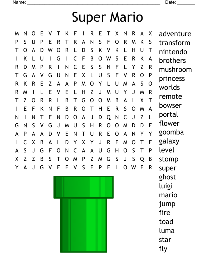 Super Mario Word Search WordMint