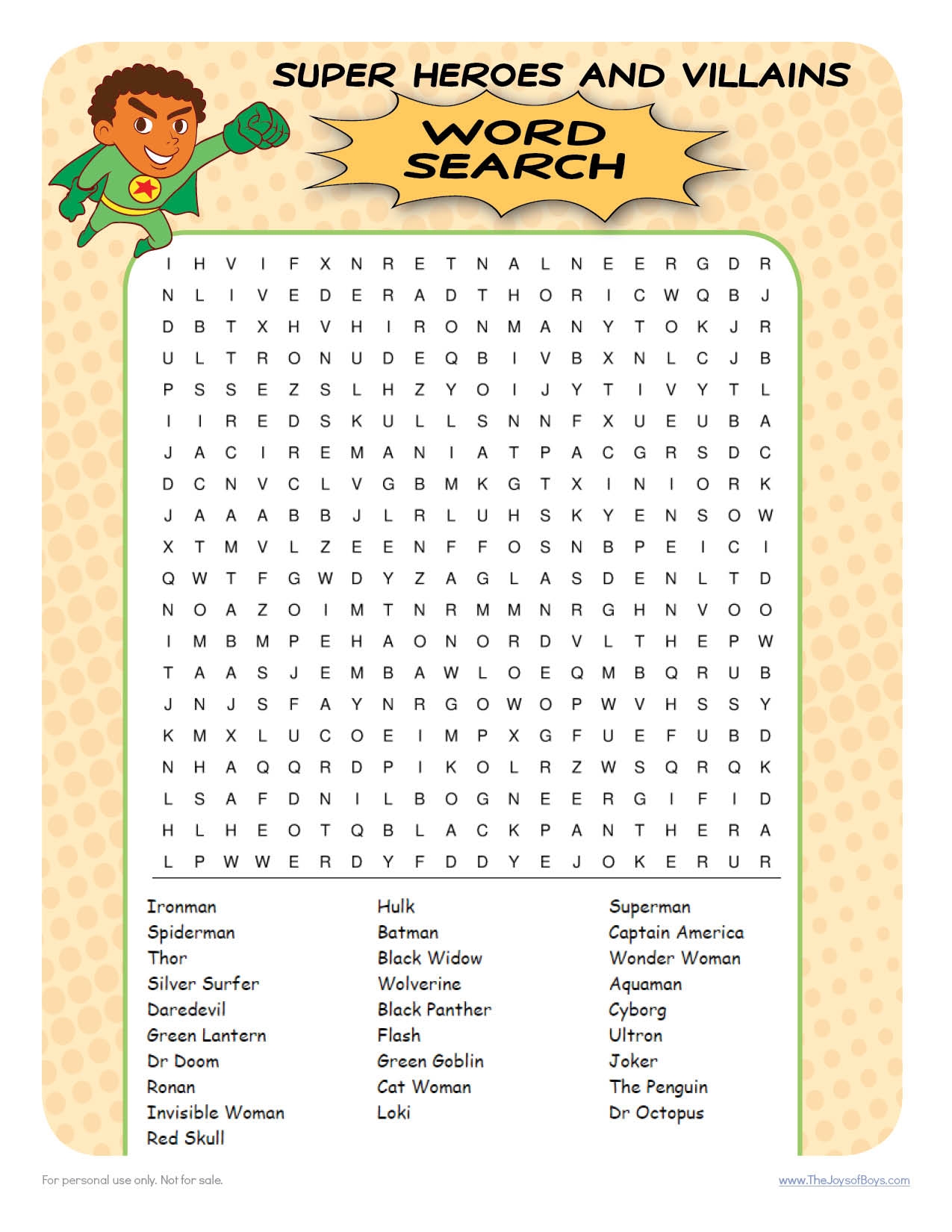 Super Hero Word Search Printable