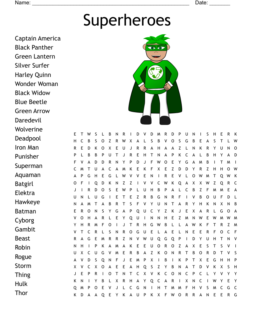 Free Printable Superhero Word Search