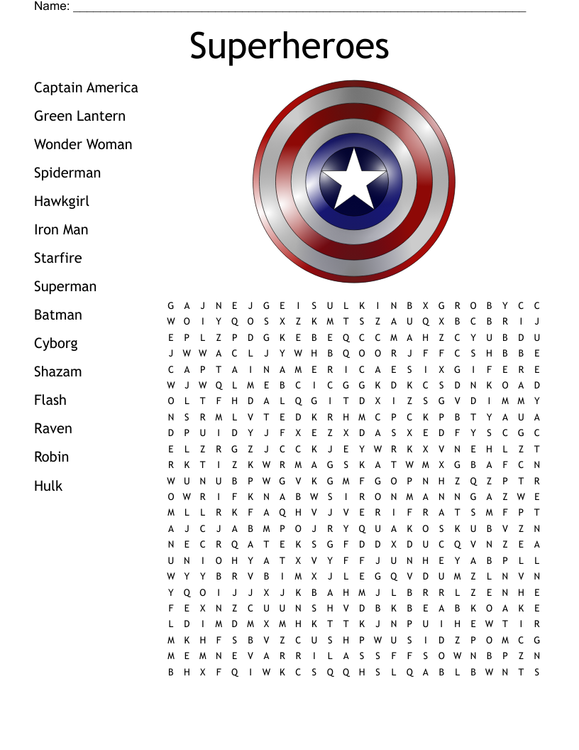 Word Search Superheroes Printable