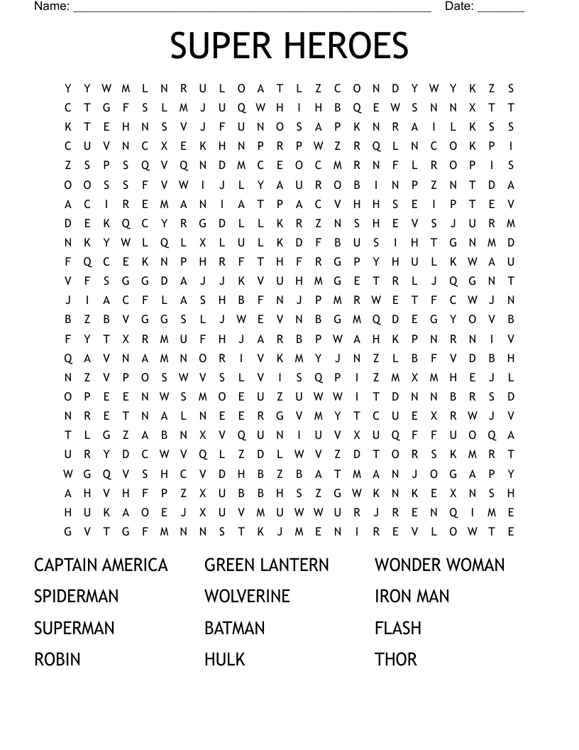 Printable Superhero Word Search