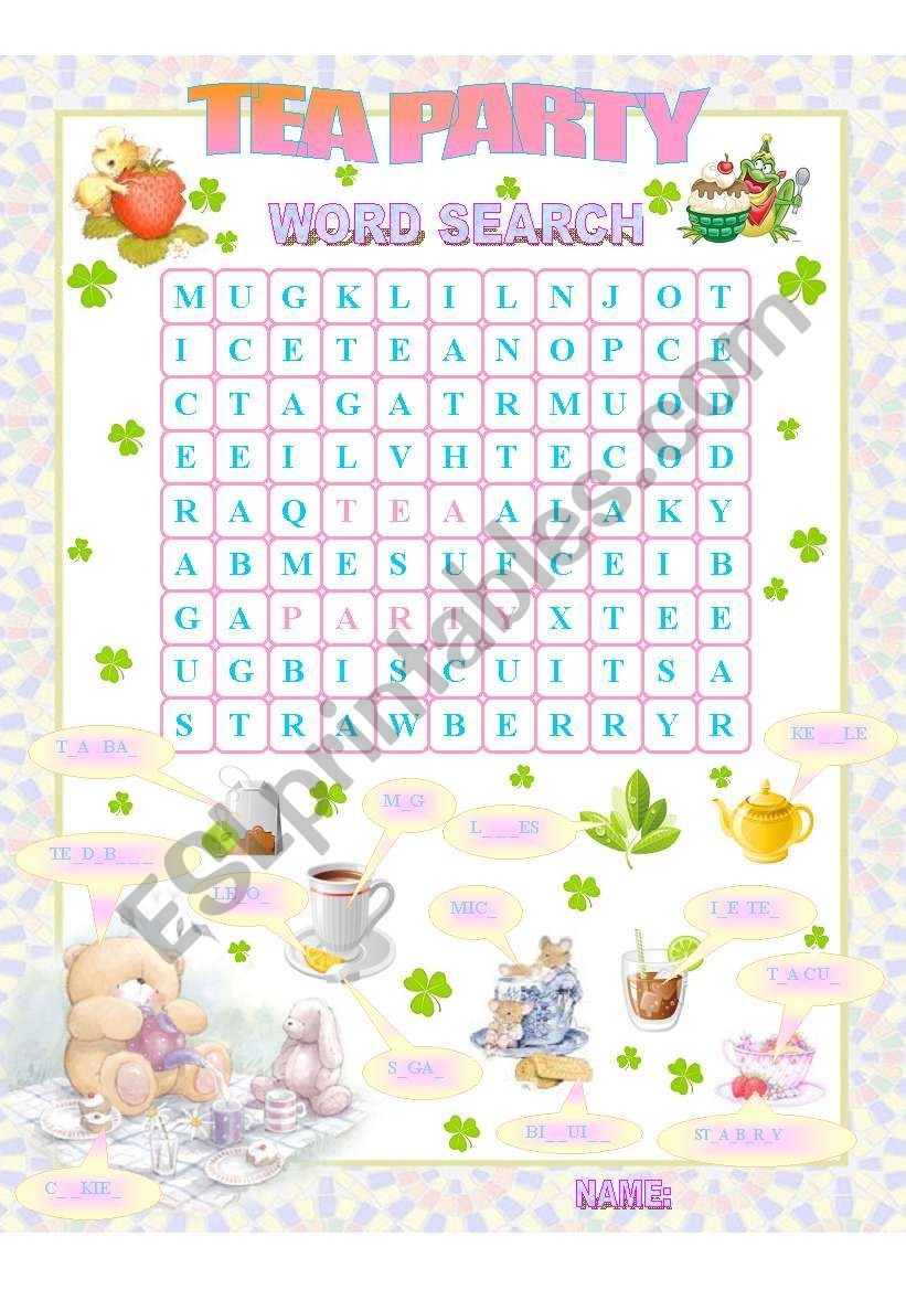Free Printable Tea Party Word Search