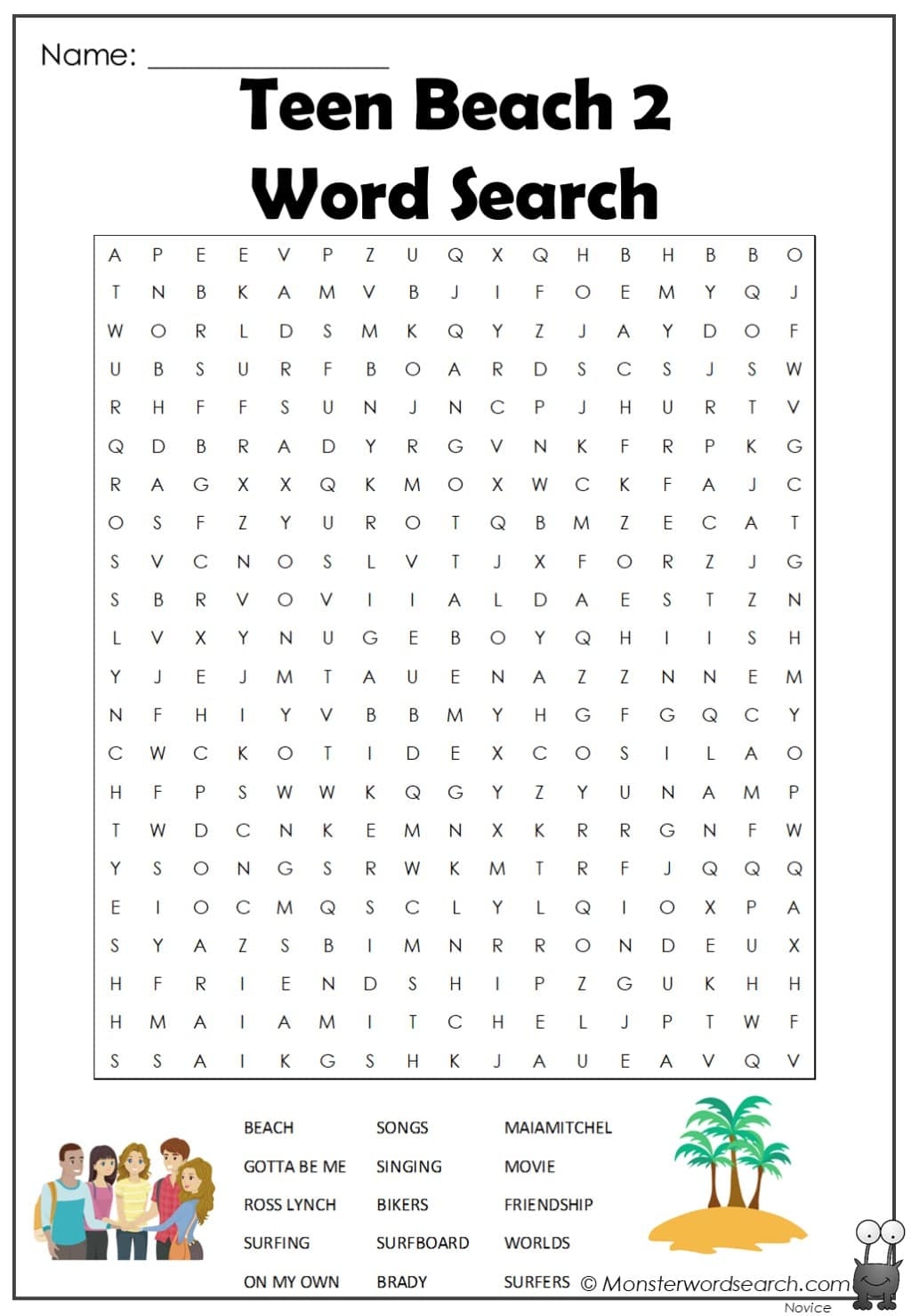 Teen Beach 2 Word Search Monster Word Search