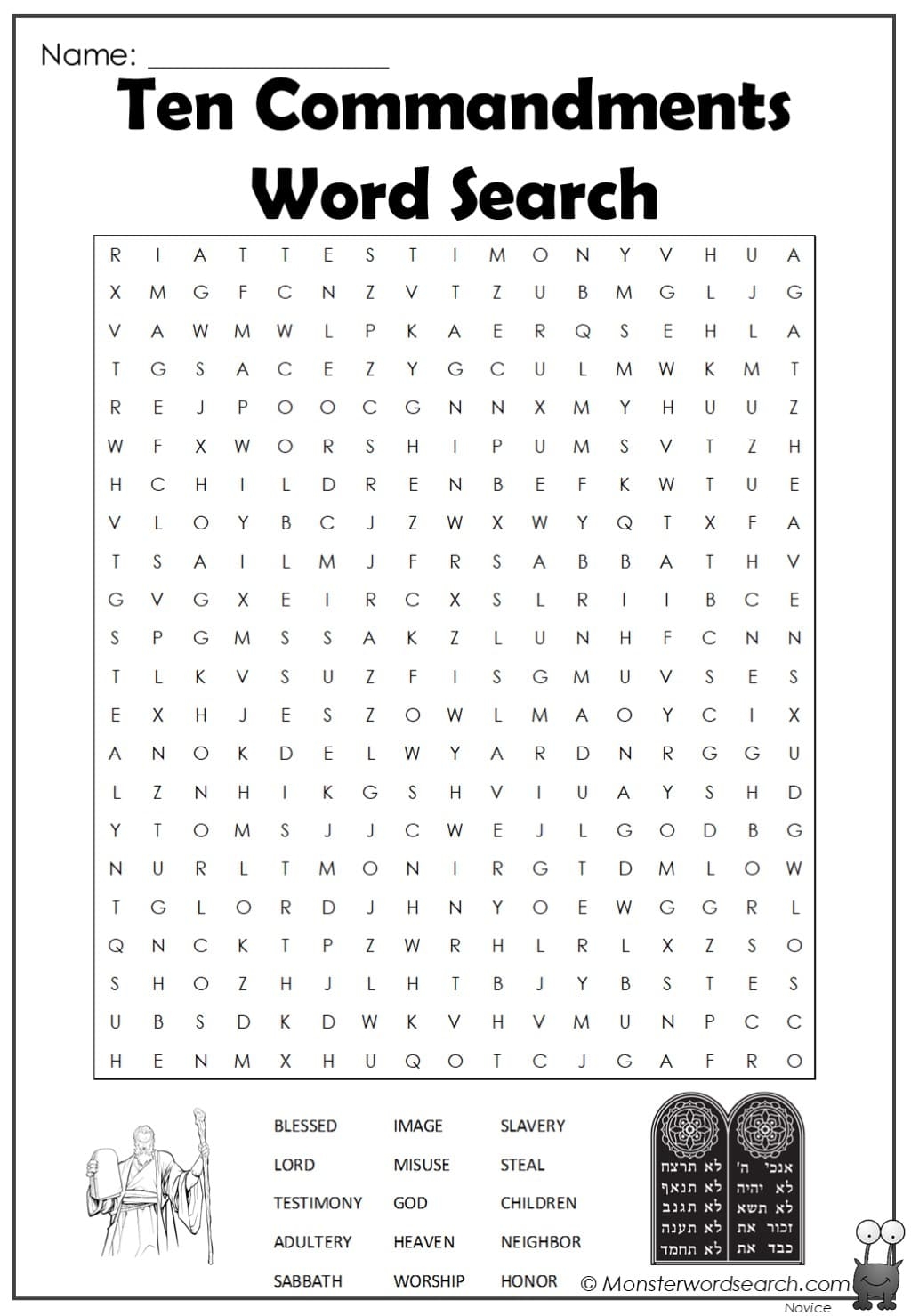 Free Printable Ten Commandments Word Search
