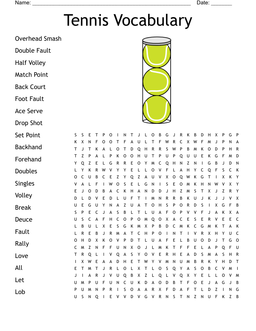 Tennis Vocabulary Word Search WordMint