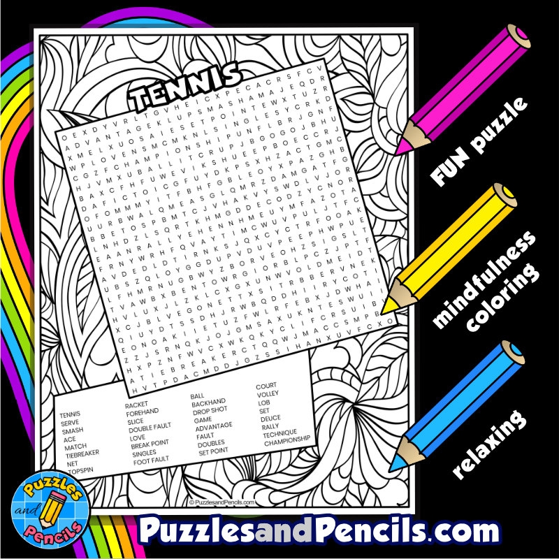 Tennis Word Search Puzzle Activity With Coloring Sport Wordsearch