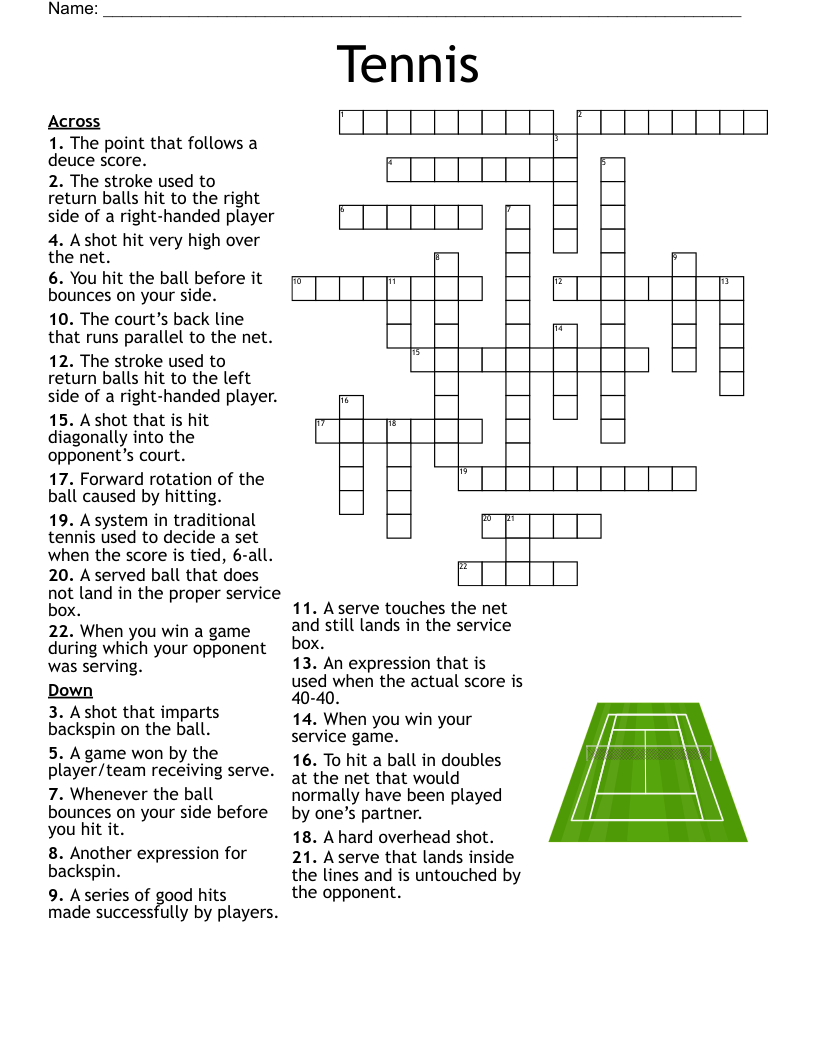 Tennis Word Search Printable