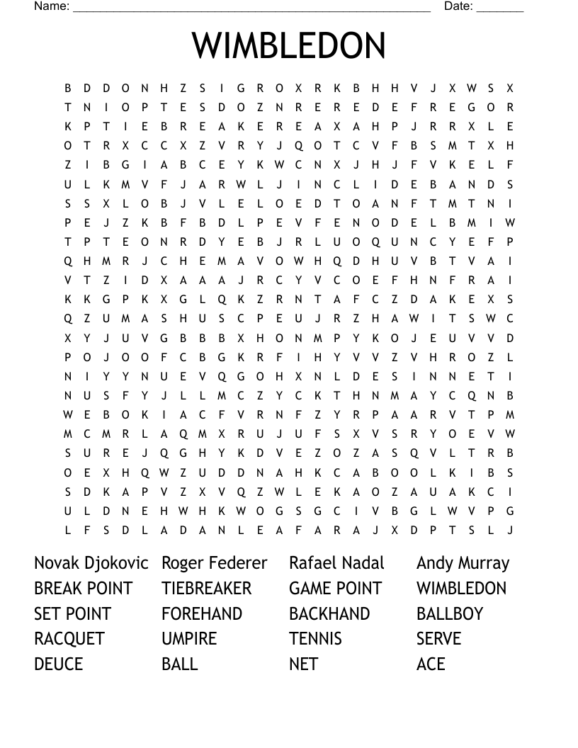 Tennis Word Search WordMint